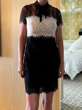 Sandro Elegant Black and Cream Lace Mini Dress - size 2